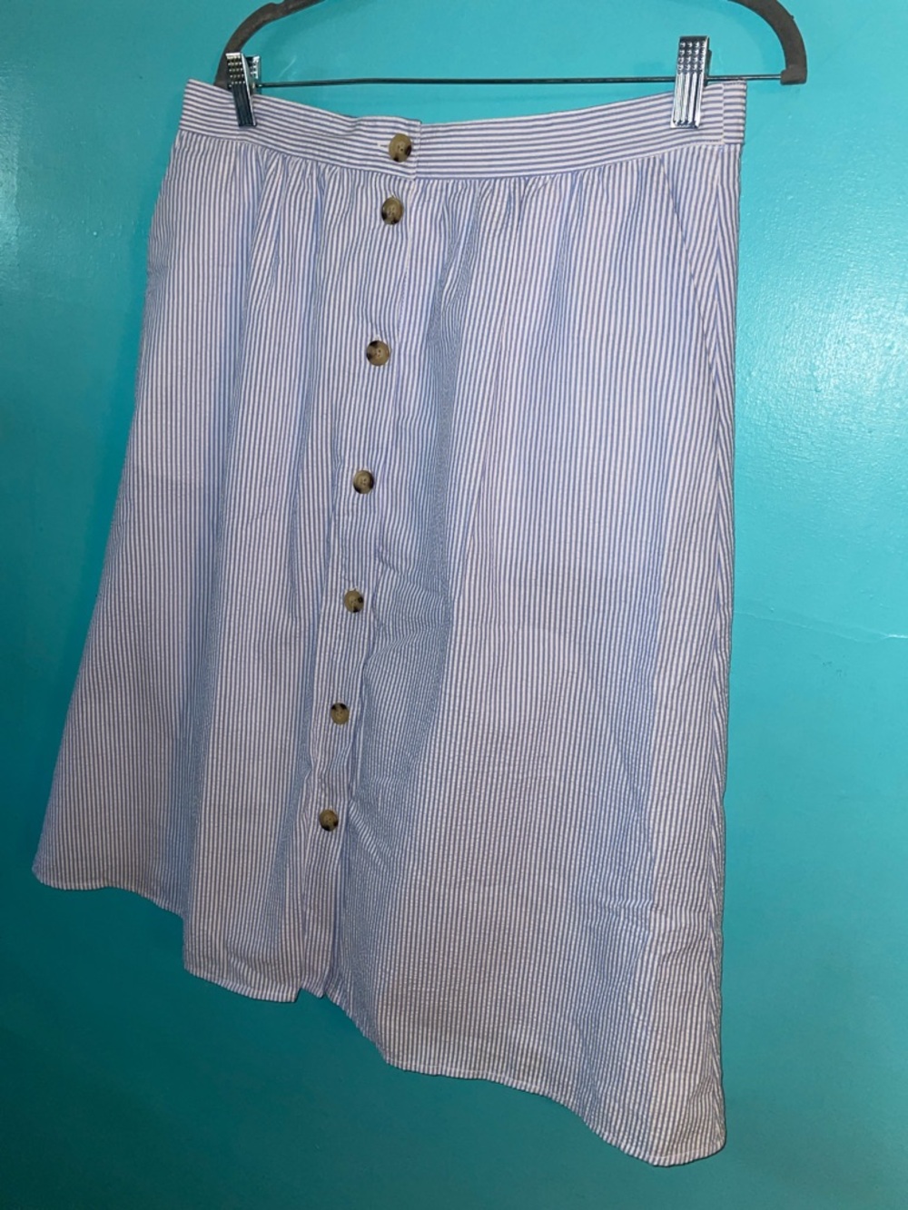POPSUGAR Blue and White Striped Button-Front Midi Skirt